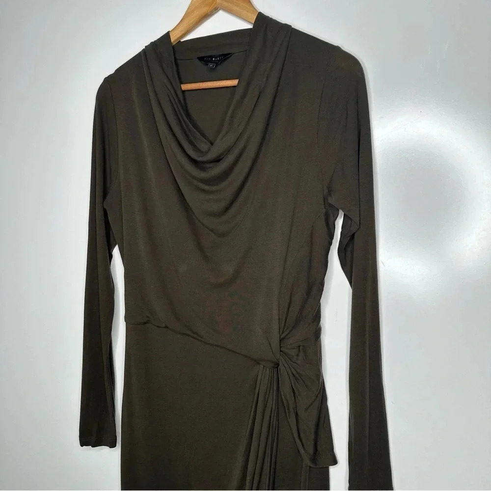 TED BAKER Khaki Green Neyda Long Sleeve Jersey Drape Dress Size 2 - Picture 6 of 15